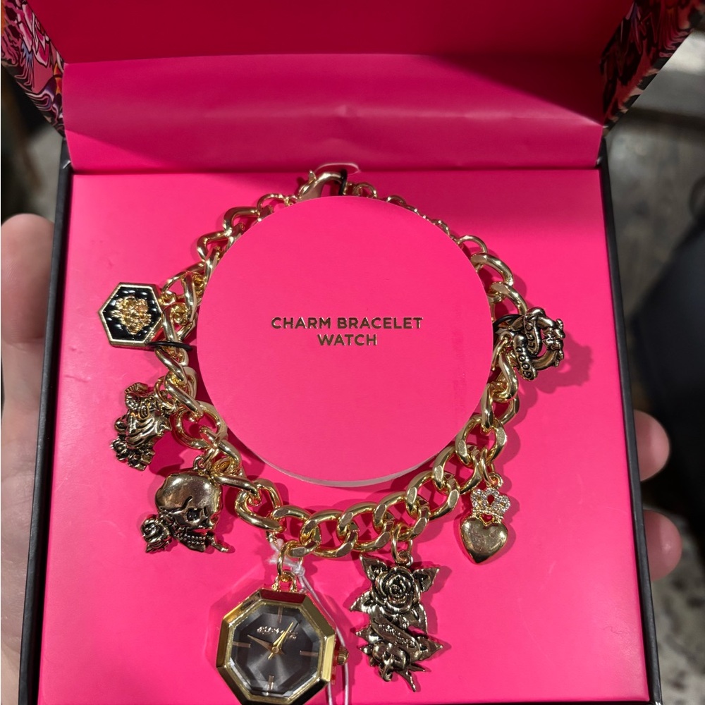 Chic  Ed hardy Gold Charm Bracelet Watch